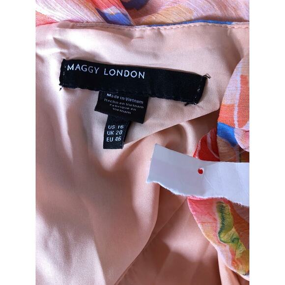 Maggy London Saoirse Dress Floral Halter Ruffle Tiered Maxi Sky Blue Peach 16 - Picture 5 of 10